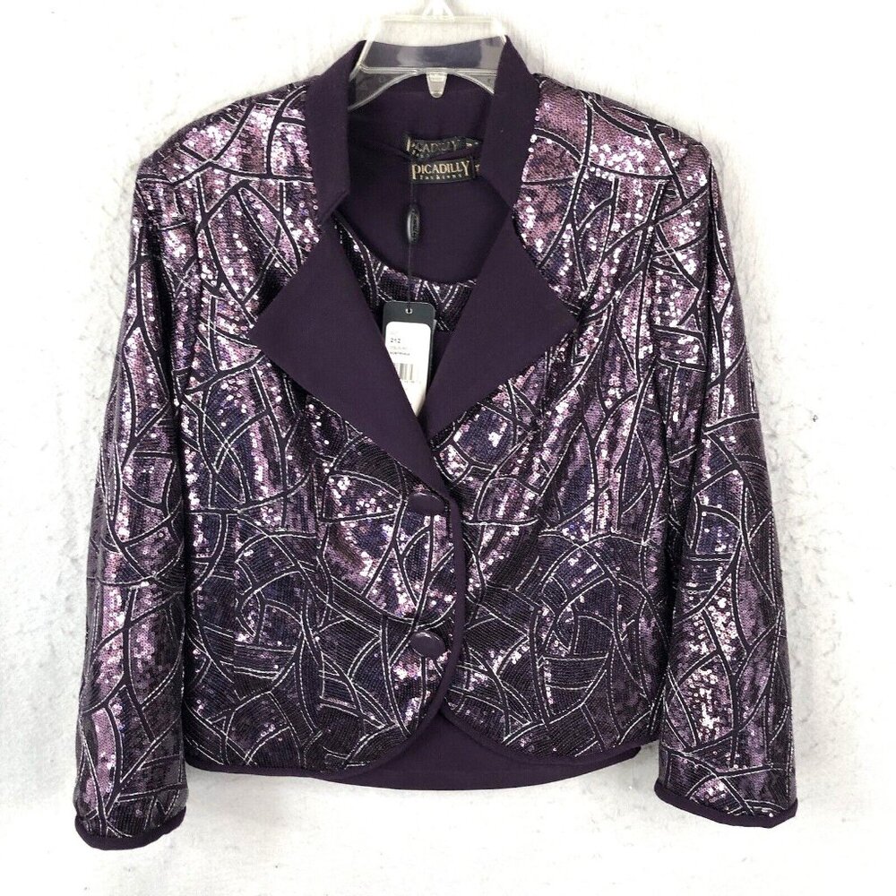 Picadilly Jacket  Women XS  Purple Sequin All Over Event Mardi Gras Wedding NEW